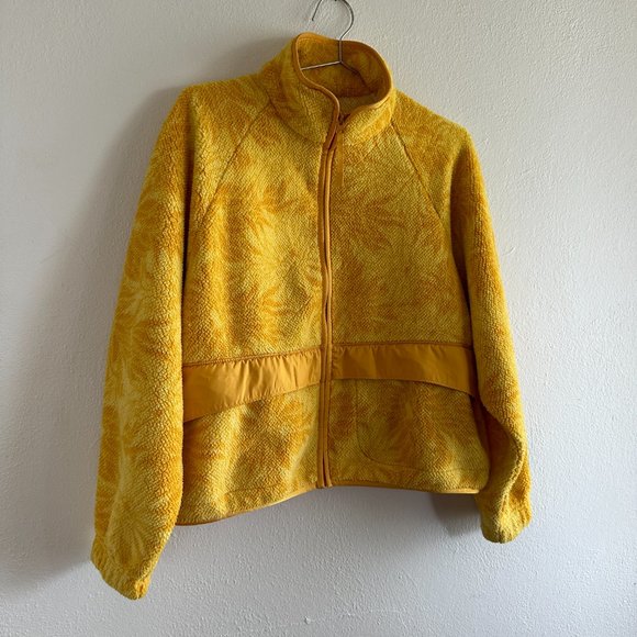 Nike Sportswear Cozy Sherpa Yellow Floral Fuzzy Jacket - Picture 2 of 5